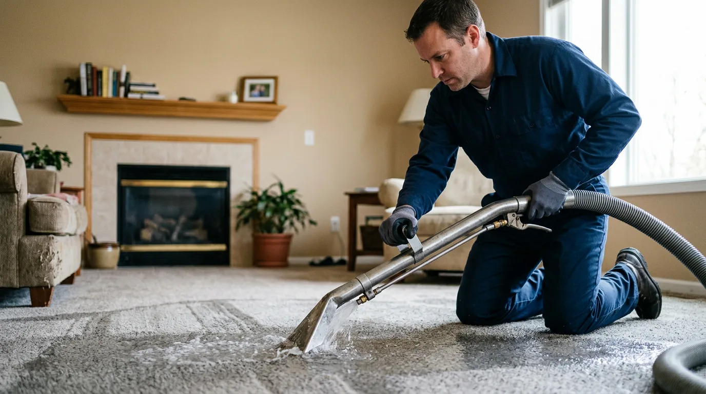 Water damage restoration technician working near Dennis, TX